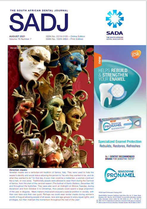 					View Vol. 76 No. 07 (2021): South African Dental Journal
				